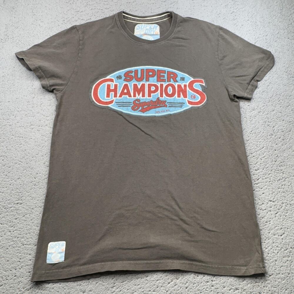 Superdry Shirt Mens Large Brown Super Champions Graphic Crewneck Tee Patch